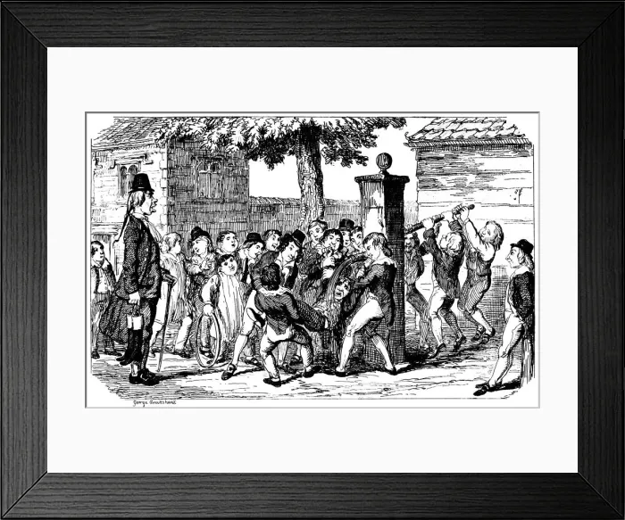 Framed Print : Boy being held under a water pump Framed Print : Boy being held under a water pump