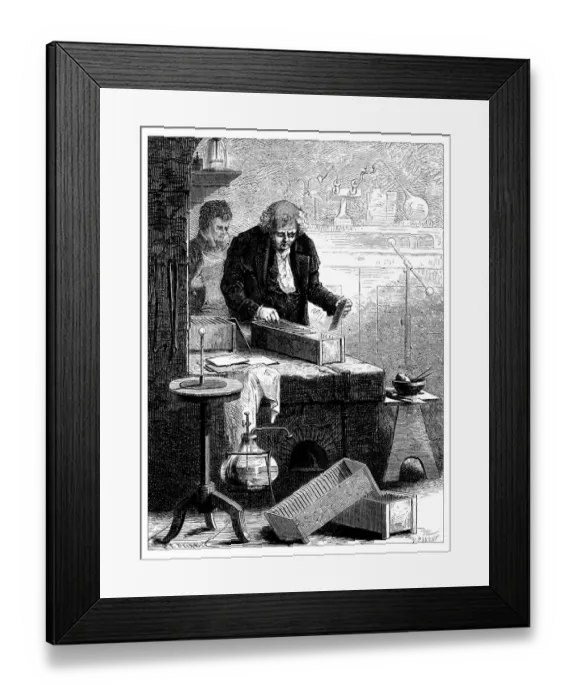 Framed Print : Antique illustration of scientific discoveries, electricity and magnetism: Cruikshank Framed Print : Antique illustration of scientific discoveries, electricity and magnetism: Cruikshank