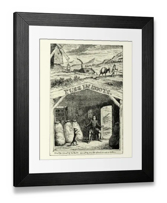 Framed Print : Story of Puss in Boots, illustrated by George Cruikshank Framed Print : Story of Puss in Boots, illustrated by George Cruikshank