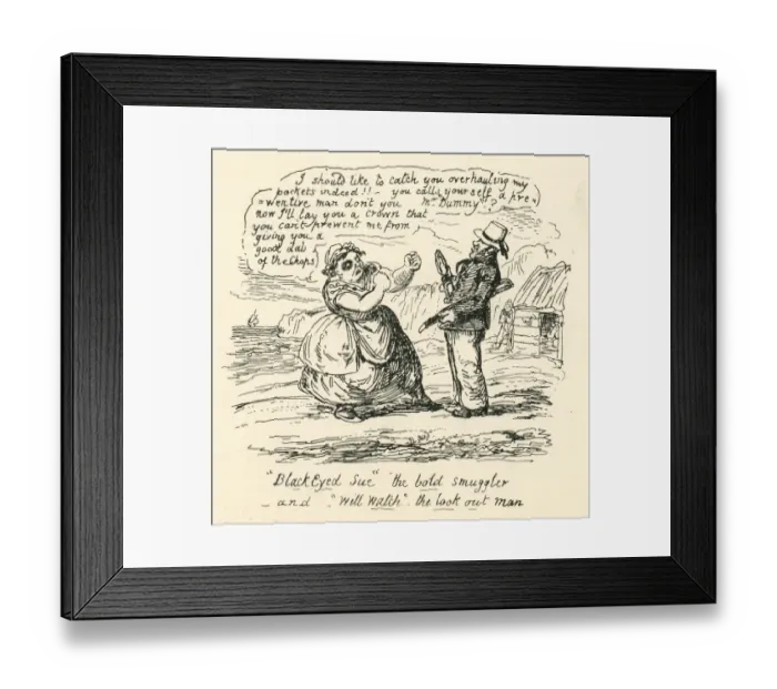 Framed Print : Humour smuggler punches preventive man 19th century cartoon Framed Print : Humour smuggler punches preventive man 19th century cartoon