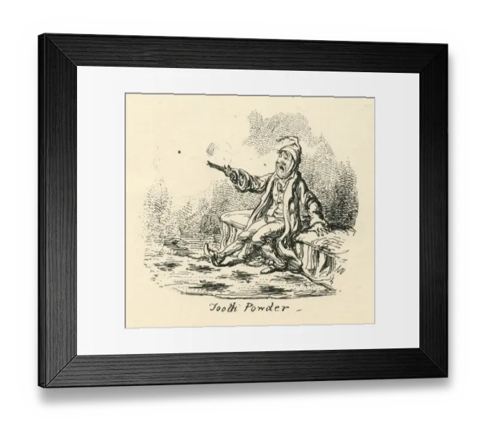 Framed Print : Dental humour tooth powder Cruikshank 19th century cartoon Framed Print : Dental humour tooth powder Cruikshank 19th century cartoon