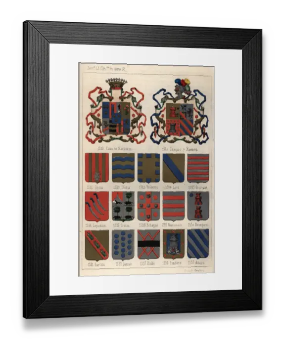 Framed Print : Heraldry, Coats of Arms of Spain, 19th Century Framed Print : Heraldry, Coats of Arms of Spain, 19th Century