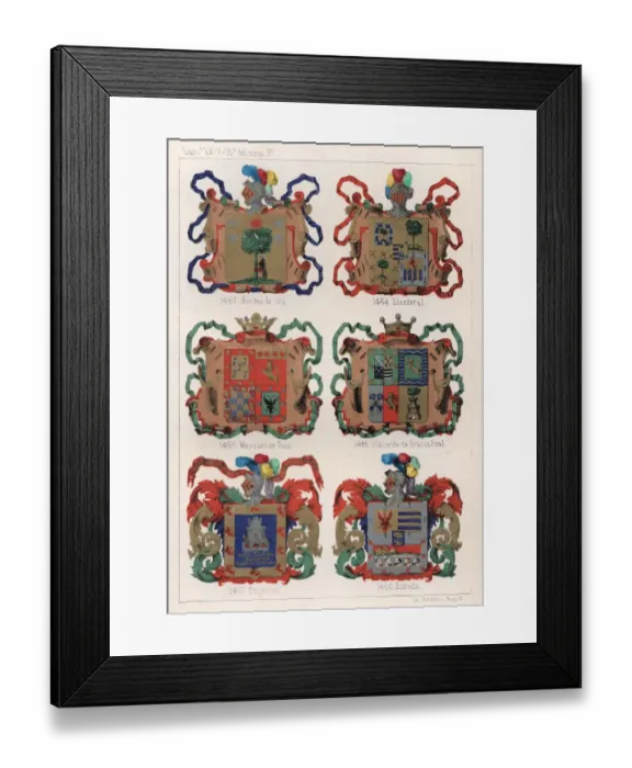 Framed Print : Heraldry, Coats of Arms of Spain, 19th Century Framed Print : Heraldry, Coats of Arms of Spain, 19th Century