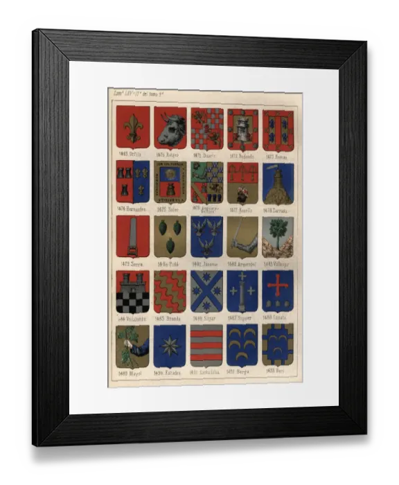Framed Print : Heraldry, Coats of Arms of Spain, 19th Century Framed Print : Heraldry, Coats of Arms of Spain, 19th Century