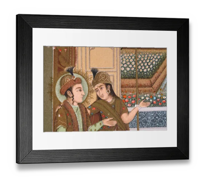 Framed Print : Mughal Indian princes admiring a flower garden, 19th Century