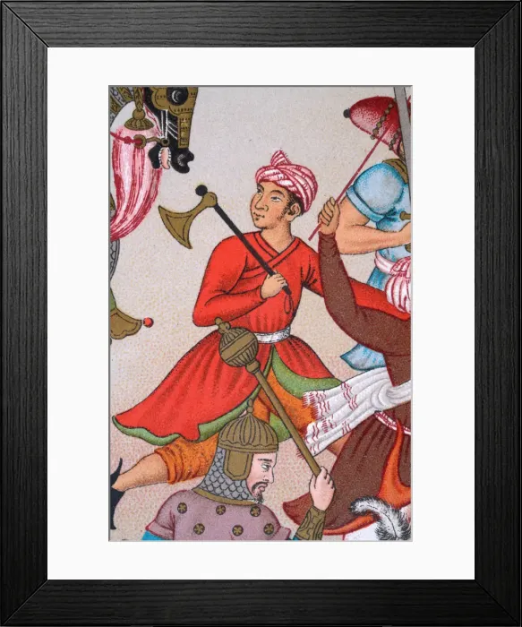 Framed Print : Mughal Indian warrior with battleaxe, 19th Century Framed Print : Mughal Indian warrior with battleaxe, 19th Century