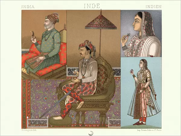 Costumes fashions of the Mughal empire, India, Women, Men