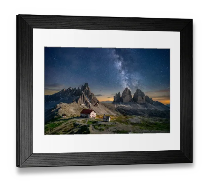 Framed Print : Tre Cime di Lavaredo at night with a milky way on background. Dolomites, Italy Framed Print : Tre Cime di Lavaredo at night with a milky way on background. Dolomites, Italy