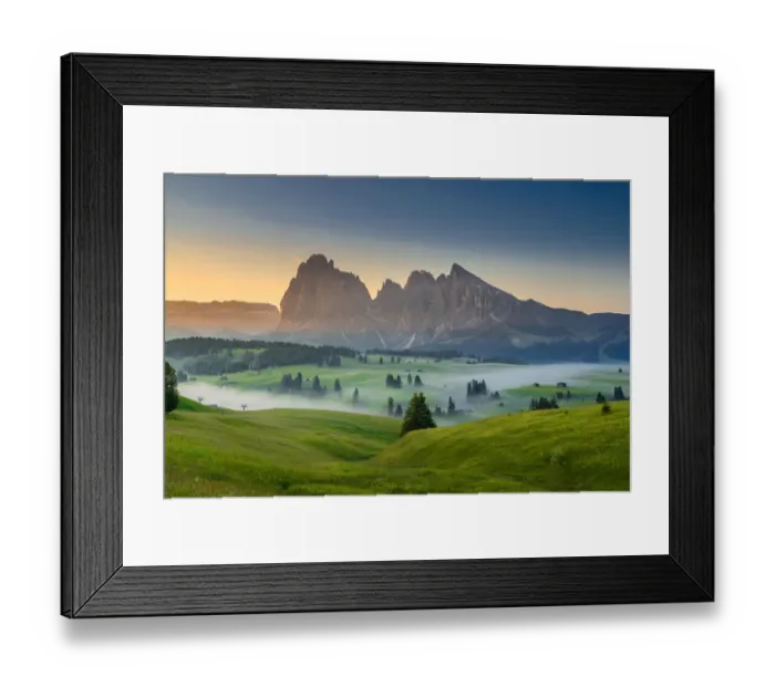 Framed Print : landscape scenic viewpoint of Alpe di Suisi, famous travel location Dolomite Alps, Italy