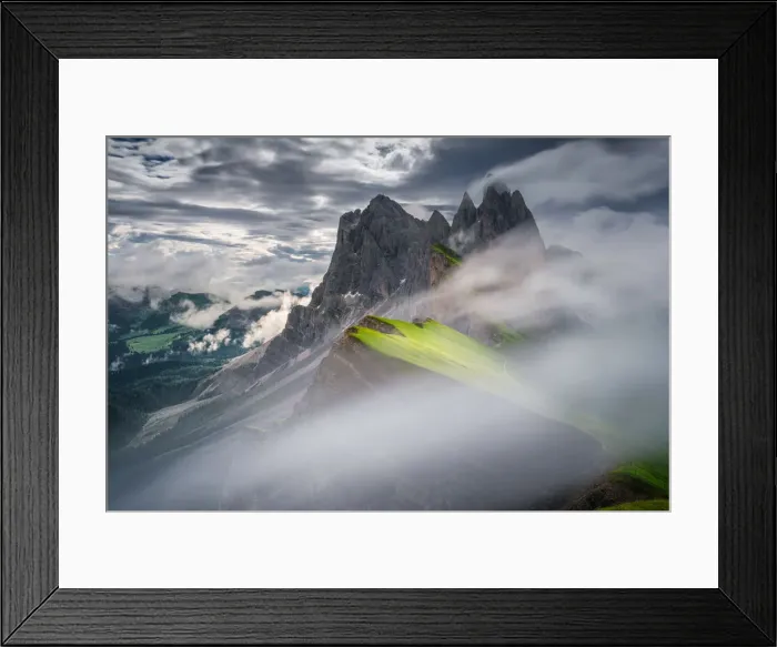 Framed Print : Hiking to the peaks of Seceda, Dolomites Mountains at Val Gardena