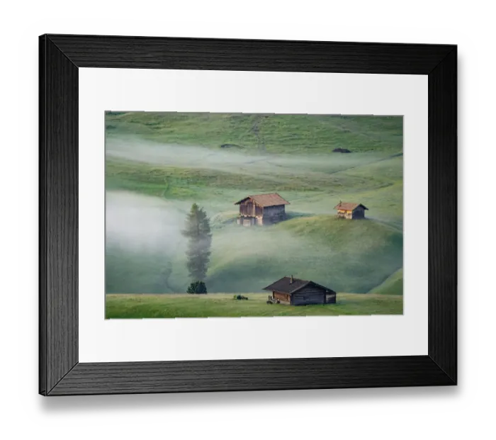 Framed Print : Misty landscape view in Alpe di Siusi or Seiser Alm at beautiful sunrise Framed Print : Misty landscape view in Alpe di Siusi or Seiser Alm at beautiful sunrise