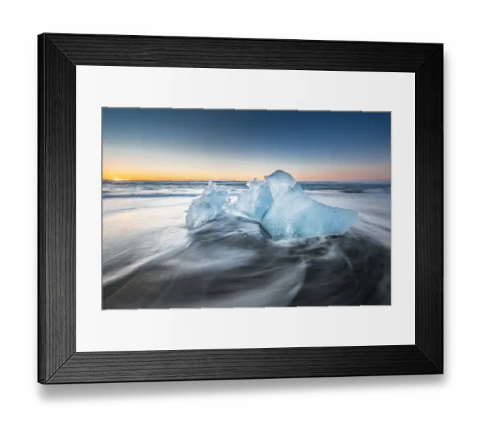 Framed Print : Ice on ice beach with water wave in Jokulsarlon, Iceland Framed Print : Ice on ice beach with water wave in Jokulsarlon, Iceland