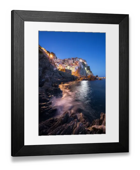 Framed Print : Beautiful view of Manarola at night in Cinque Terre, Italy