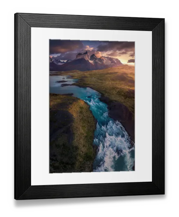 Framed Print : landscape view of Magallanes with Salto Grande foreground Framed Print : landscape view of Magallanes with Salto Grande foreground