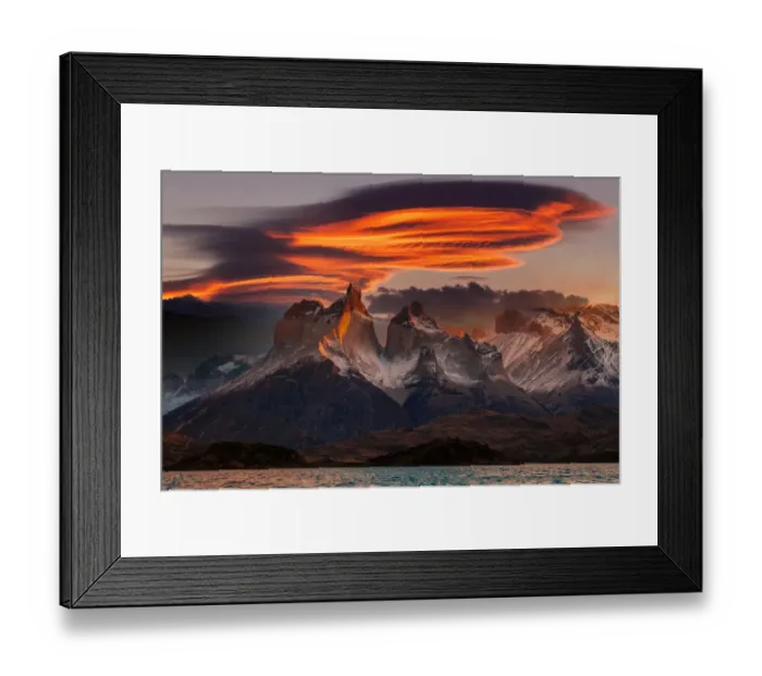 Framed Print : Lenticular clouds at dawn in Torres del Paine, Chile Framed Print : Lenticular clouds at dawn in Torres del Paine, Chile