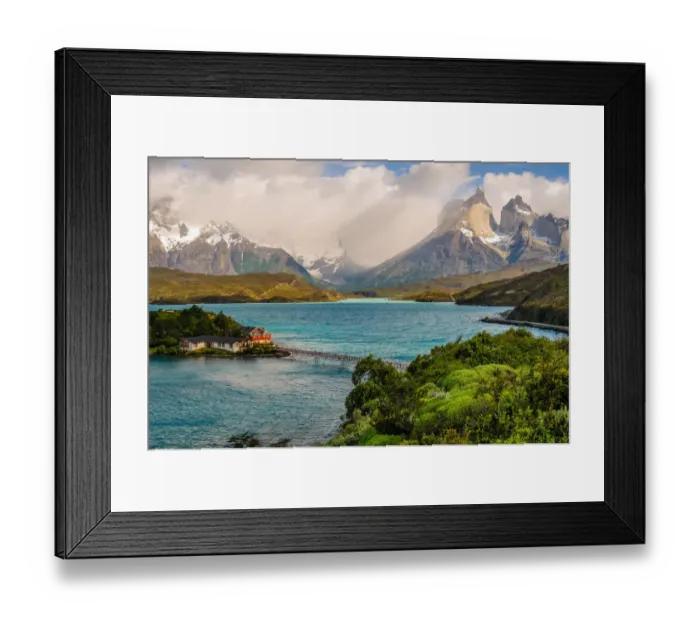 Framed Print : View of glacier lake and Cuernos del Paine Framed Print : View of glacier lake and Cuernos del Paine