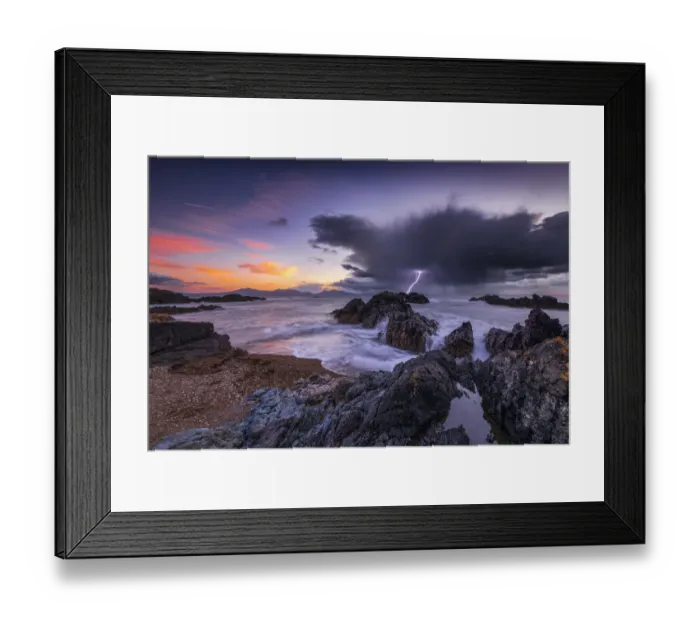 Framed Print : Llanddwyn Island beach at sunset with a lightning strike, Bangor, Caernarfon, , Anglesey Framed Print : Llanddwyn Island beach at sunset with a lightning strike, Bangor, Caernarfon, , Anglesey