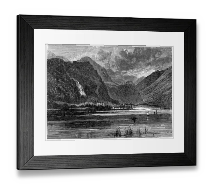 Framed Print : Borrowdale Valley and Derwentwater Lake in the Lake District, England - 19th Century