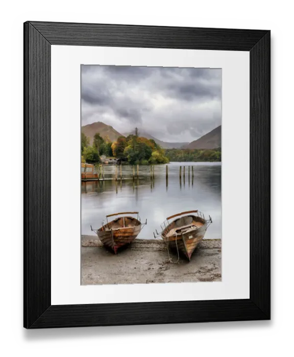 Framed Print : Wooden Row Boats At Derwentwater in the English Lake District Framed Print : Wooden Row Boats At Derwentwater in the English Lake District