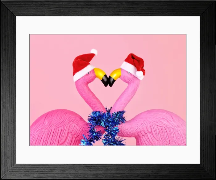 Framed Print : Flamingos in Santa hats Framed Print : Flamingos in Santa hats
