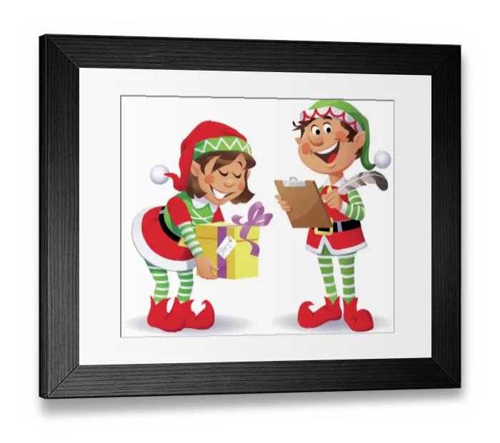 Framed Print : Cheerful Christmas Elves Framed Print : Cheerful Christmas Elves