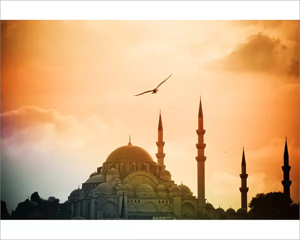 The Yeni Cami mosque at sunset in Istanbul