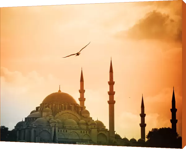 The Yeni Cami mosque at sunset in Istanbul
