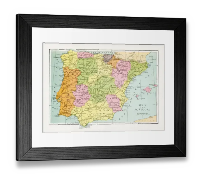 Framed Print : Antique Map of Spain and Portugal Framed Print : Antique Map of Spain and Portugal