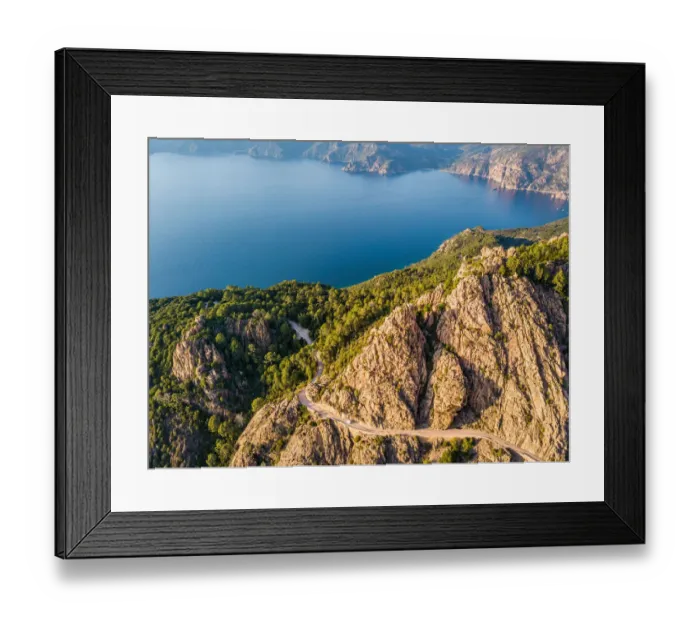 Framed Print : Panoramic aerial view of Calanches de Piana coastline, Western Corsica Island, France Framed Print : Panoramic aerial view of Calanches de Piana coastline, Western Corsica Island, France