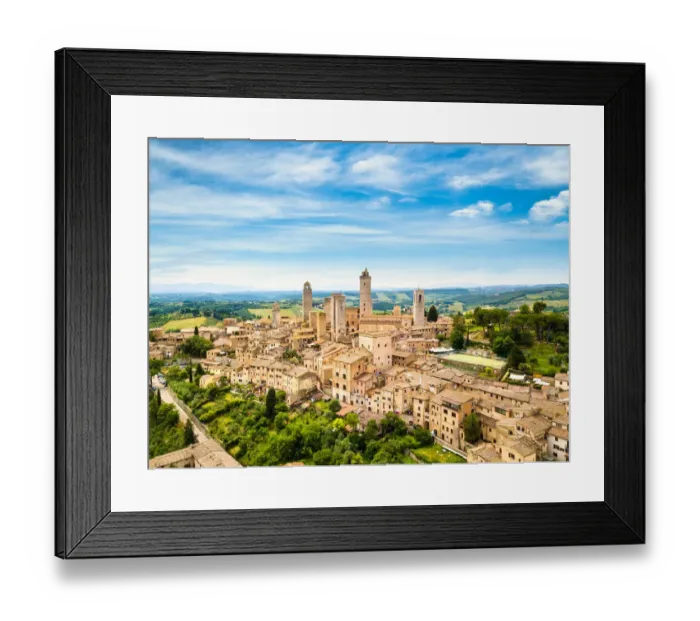 Framed Print : San Gimignano from above, aerial view from town to country. Tuscany, Italy Framed Print : San Gimignano from above, aerial view from town to country. Tuscany, Italy