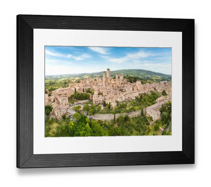 Framed Print : San Gimignano from above, panoramic aerial view from town to country. Tuscany, Italy Framed Print : San Gimignano from above, panoramic aerial view from town to country. Tuscany, Italy