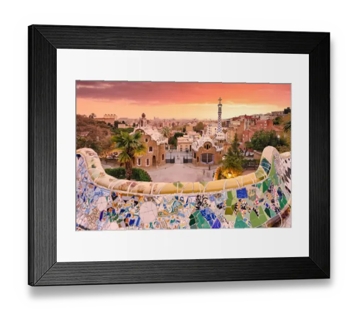 Framed Print : Barcelona, Parc Guell at sunset. Spain, Europe