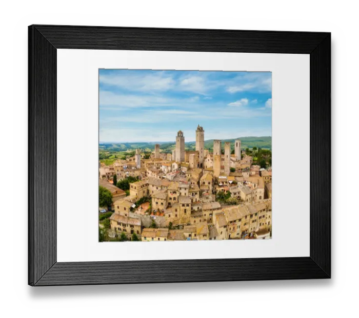 Framed Print : San Gimignano from above, aerial view from town to country. Tuscany, Italy Framed Print : San Gimignano from above, aerial view from town to country. Tuscany, Italy