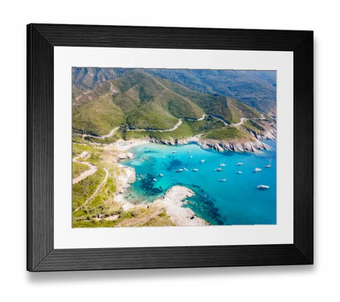 Framed Print : Scenic seascape and road near Anse d Aliso, Corsica, France Framed Print : Scenic seascape and road near Anse d Aliso, Corsica, France