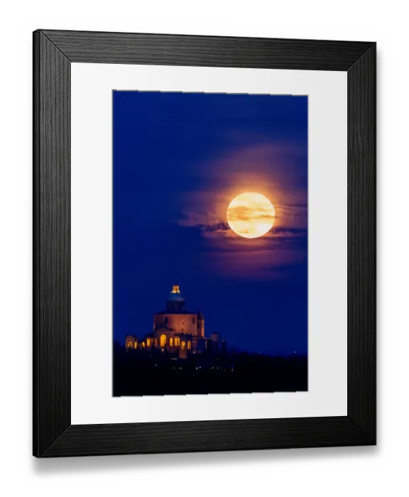Framed Print : Full super moon rising over San Luca Sanctuary, Bologna, Italy