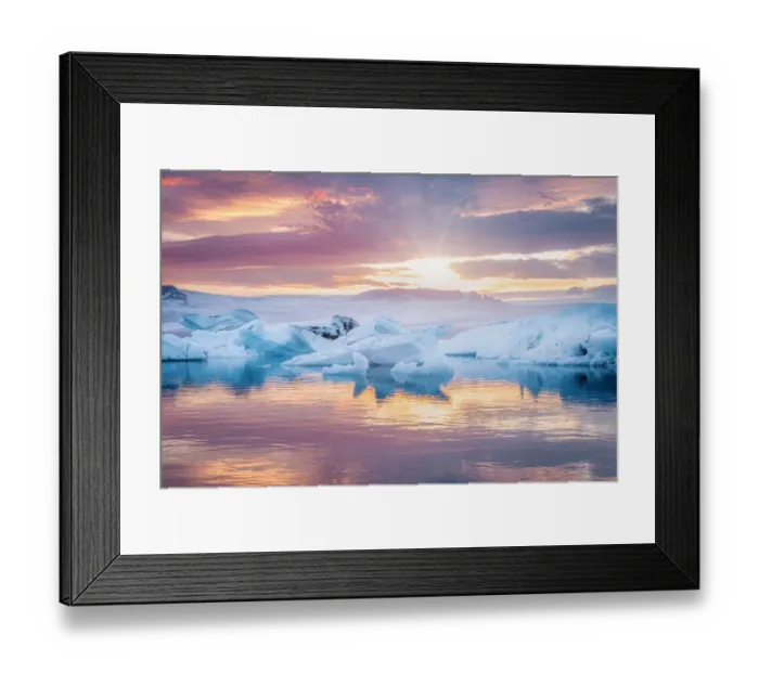 Framed Print : South Iceland, Jokulsarlon, Ice on the lagoon reflecting the colours of sunset Framed Print : South Iceland, Jokulsarlon, Ice on the lagoon reflecting the colours of sunset