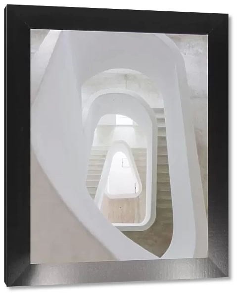 White spiral staircase, high angle view