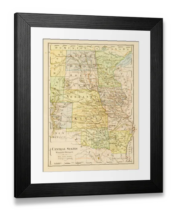 Framed Print : Map of Central States 1875 Framed Print : Map of Central States 1875