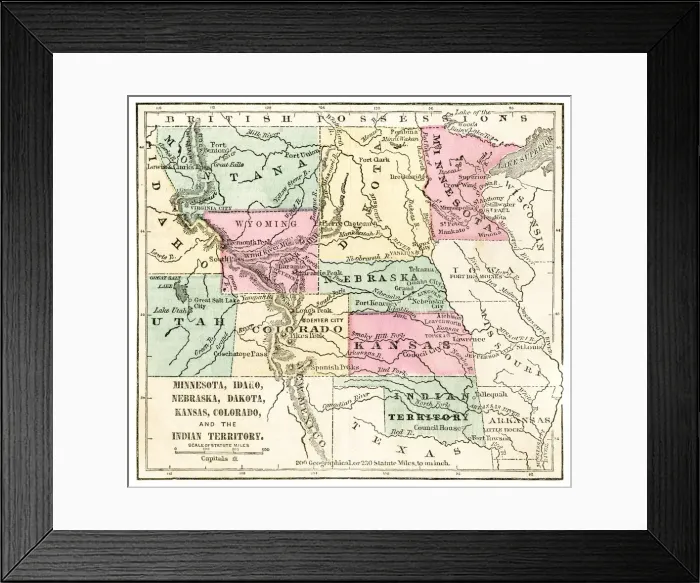 Framed Print : Map of Central States 1871 Framed Print : Map of Central States 1871
