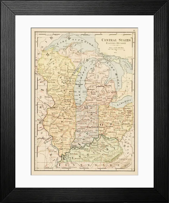 Framed Print : Map of Central Sates 1875
