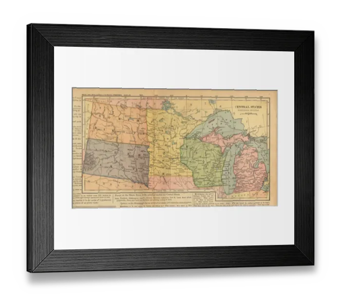 Framed Print : Northern Central States of the United States of America Antique Victorian Engraved