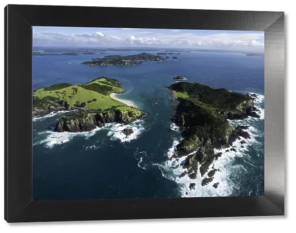 Aerial view looking over the Bay of Islands, New Zealand