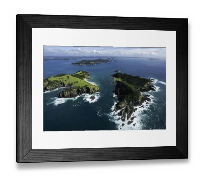 Framed Print : Aerial view looking over the Bay of Islands, New Zealand Framed Print : Aerial view looking over the Bay of Islands, New Zealand