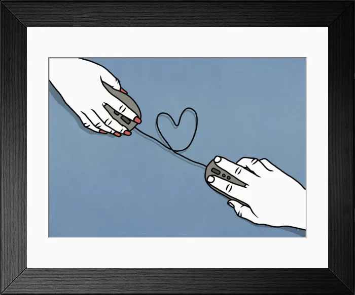 Framed Print : Heart shape forming between couple online dating Framed Print : Heart shape forming between couple online dating