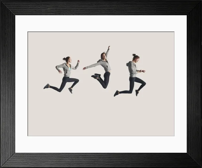 Framed Print : Sequence of female runner in the air Framed Print : Sequence of female runner in the air