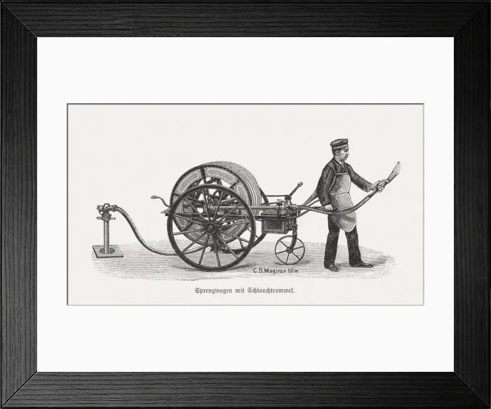 Framed Print : Historic fire engine, wood engraving, published in 1895 Framed Print : Historic fire engine, wood engraving, published in 1895
