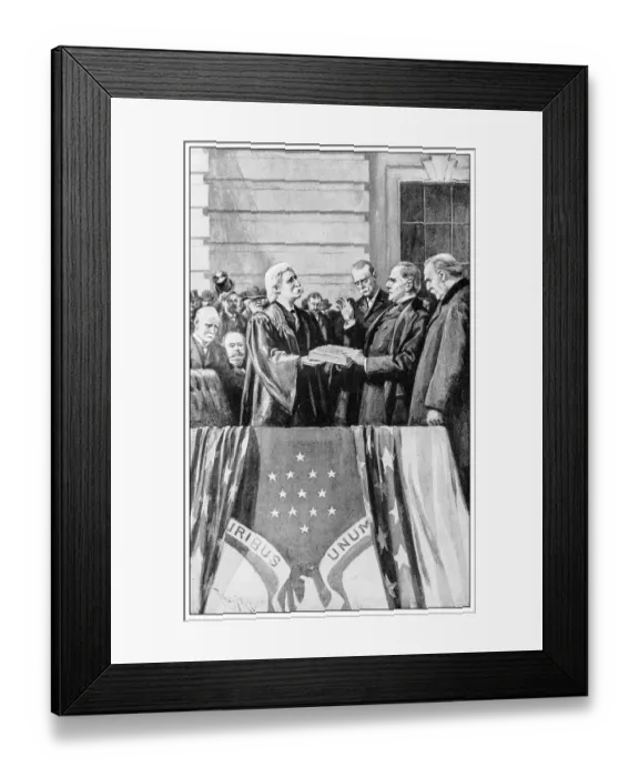 Framed Print : Antique illustration of important people of the past: William McKinley taking the oath Framed Print : Antique illustration of important people of the past: William McKinley taking the oath