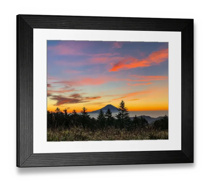 Framed Print : Morning Fuji in the brightly colored sky