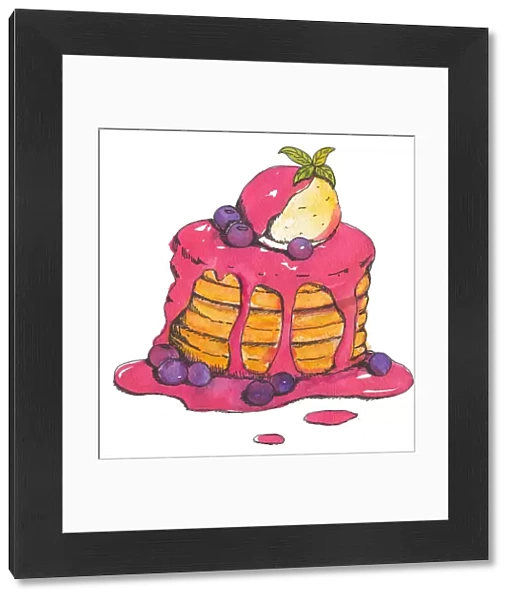 Pancakes with berries and Ice Cream Illustration