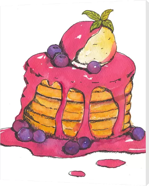 Pancakes with berries and Ice Cream Illustration